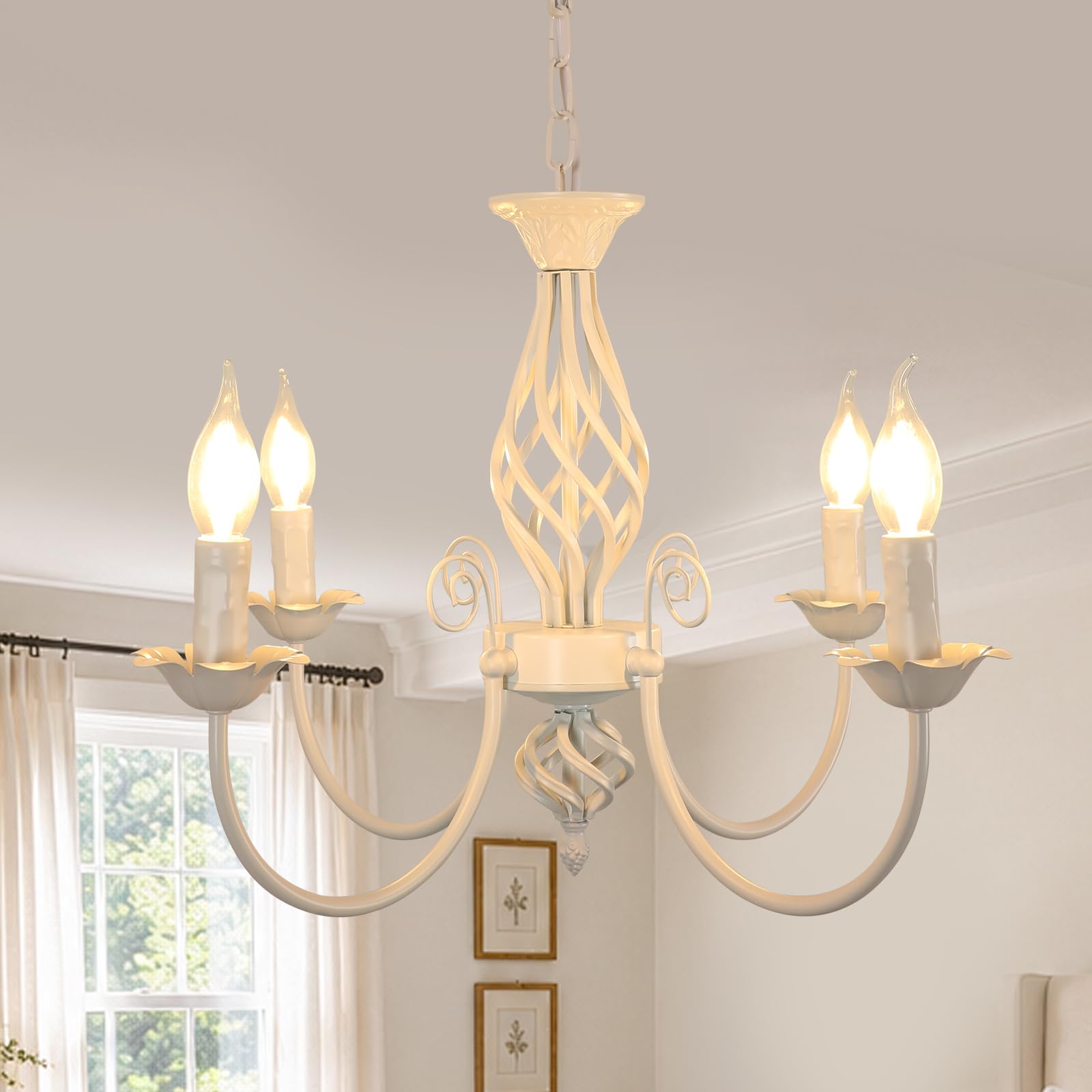 Comely Lampara araña Ajustable Candelabro, Blanco 4 Luces E14 | Lampara Colgante Techo Vintage para Cocina, Comedor, Sala de Estar