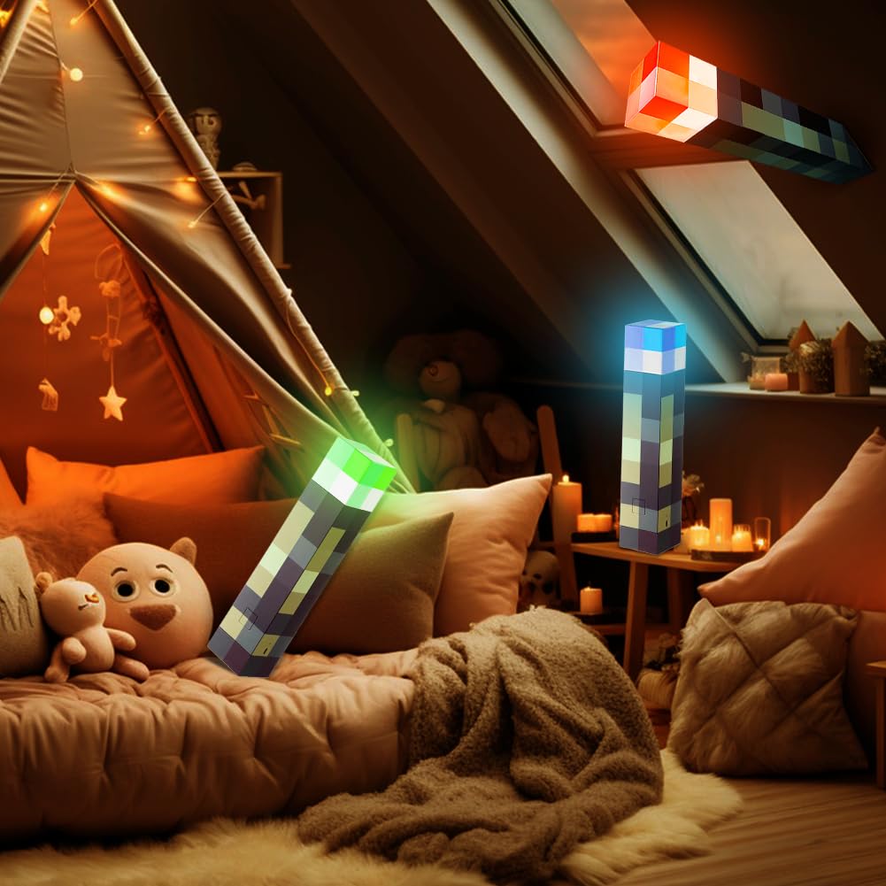 Minecraft Fackel Lampe 28cm - Wiederaufladbare LED Wandlampe Für Gaming Zimmer