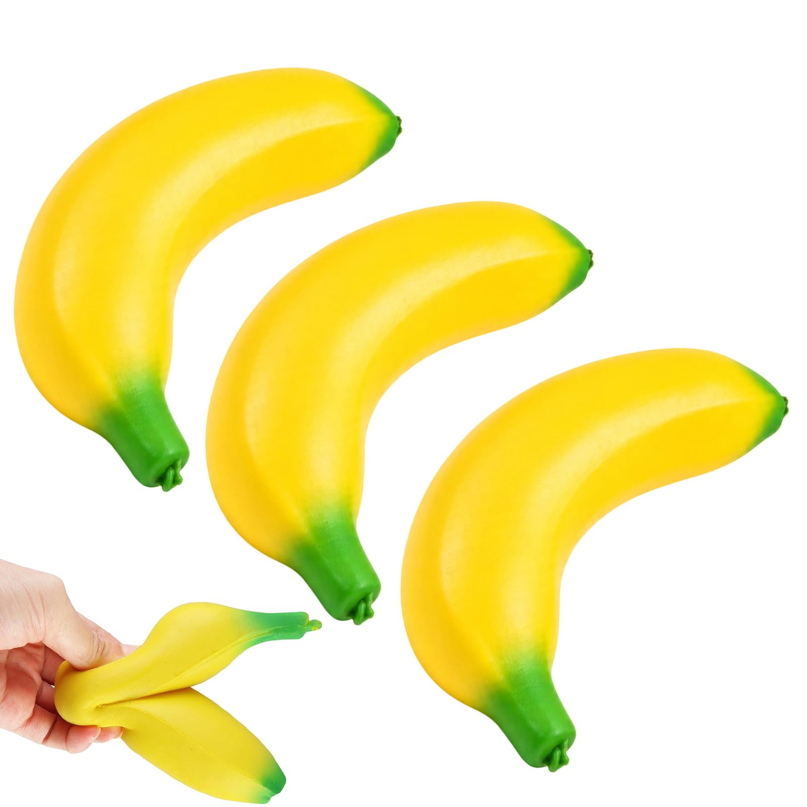 Giant Banana Squishy Set ,3 Realistic Soft Fruit Squeeze Toys (18cm), Large Sensory Fidget Items for Office, Home and Relaxation