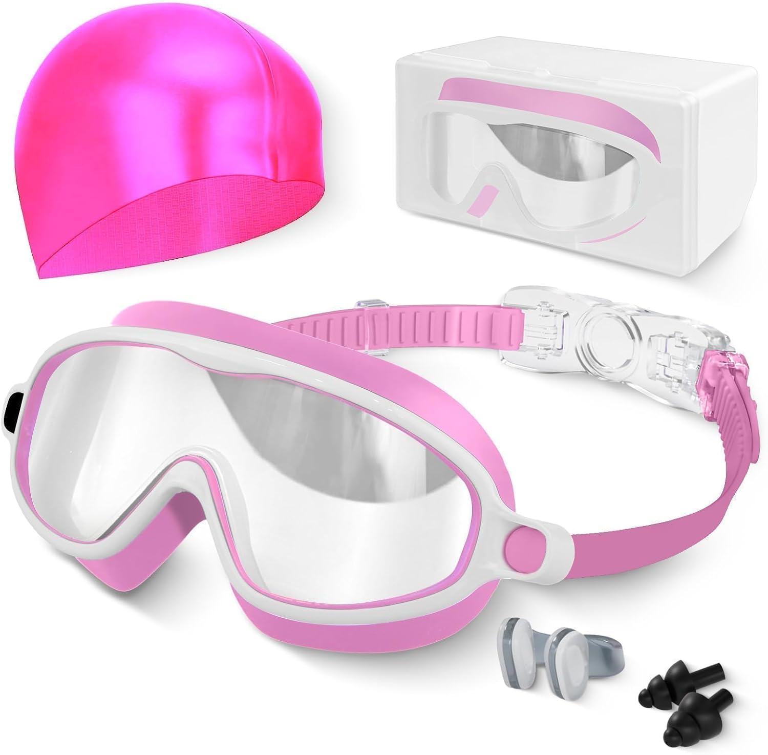 Kids Swim Goggles, Anti-fog, UV Protection and Wide View Swimming Goggles & Swim Cap for Age 3-15 Boys Girls Toddler