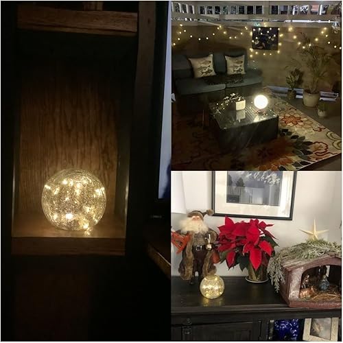 Miniatura 2 de Mercury Crackle - Lámpara de bola LED de cristal, funciona con pilas, de 5.7 pulgadas, luz nocturna para niñas, cumpleaños, Halloween, Navidad,