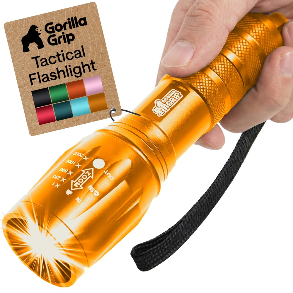 GORILLA GRIP Powerful LED Tactical Flashlight, Gold