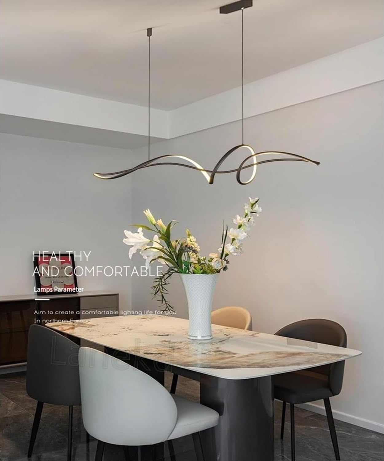 LED Dimmbare Pendelleuchte Esstisch Moderne Hängelampe Spiral Design Hängeleuchte Esszimmer Esstischlampe mit Fernbedienung Esszimmerlampe für Wohnzimmer Küche Büro Hängend Lampe (Schwarz, L100cm)