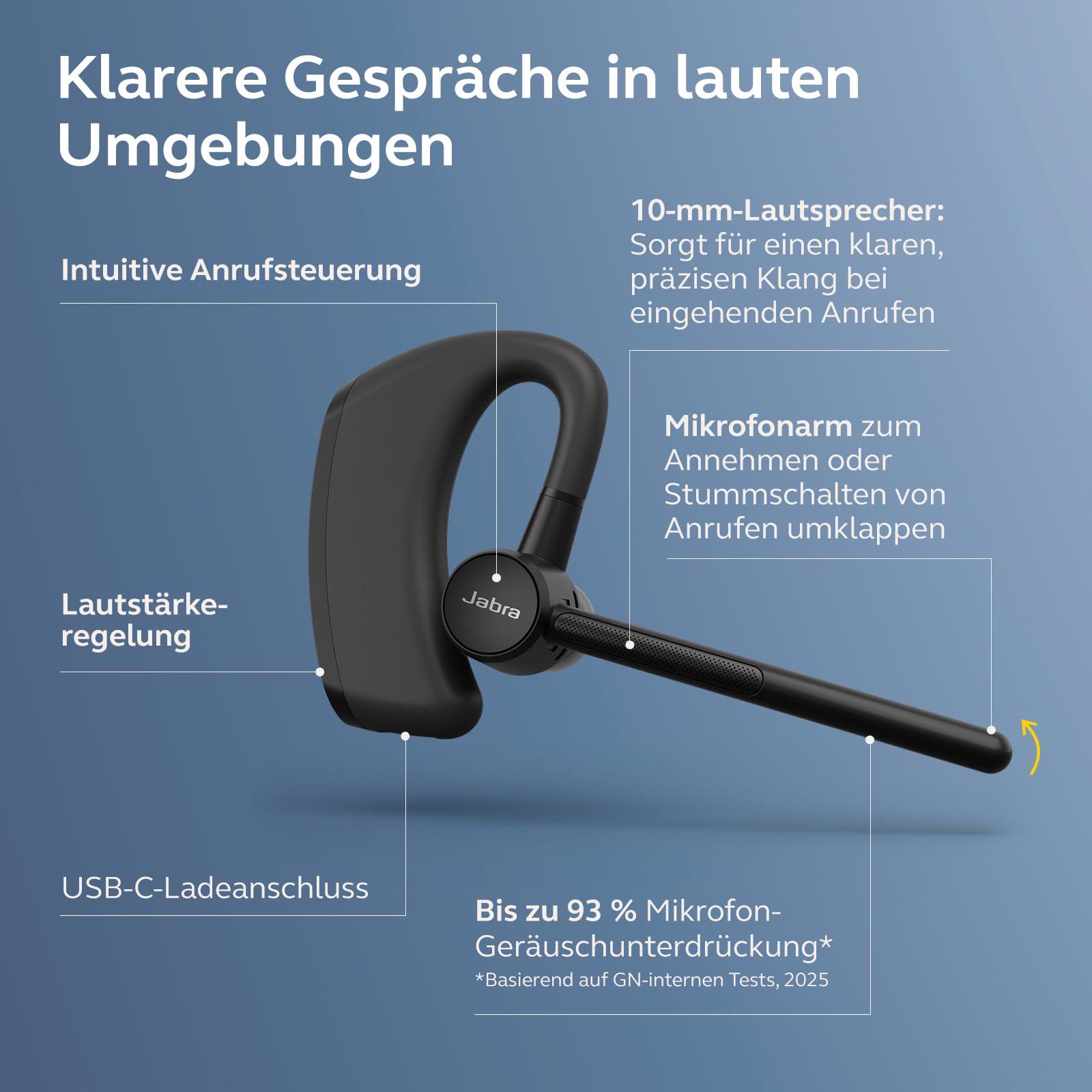 Jabra Perform Go 4 Mono Bluetooth Headset, Einohr-Wireless-Headset mit Dual-Mikrofon Geräuschunterdrückung, 11 Stunden Sprechzeit, Bluetooth 5.3 Multipoint, IP54, USB-C Laden, Austauschbarer Akku