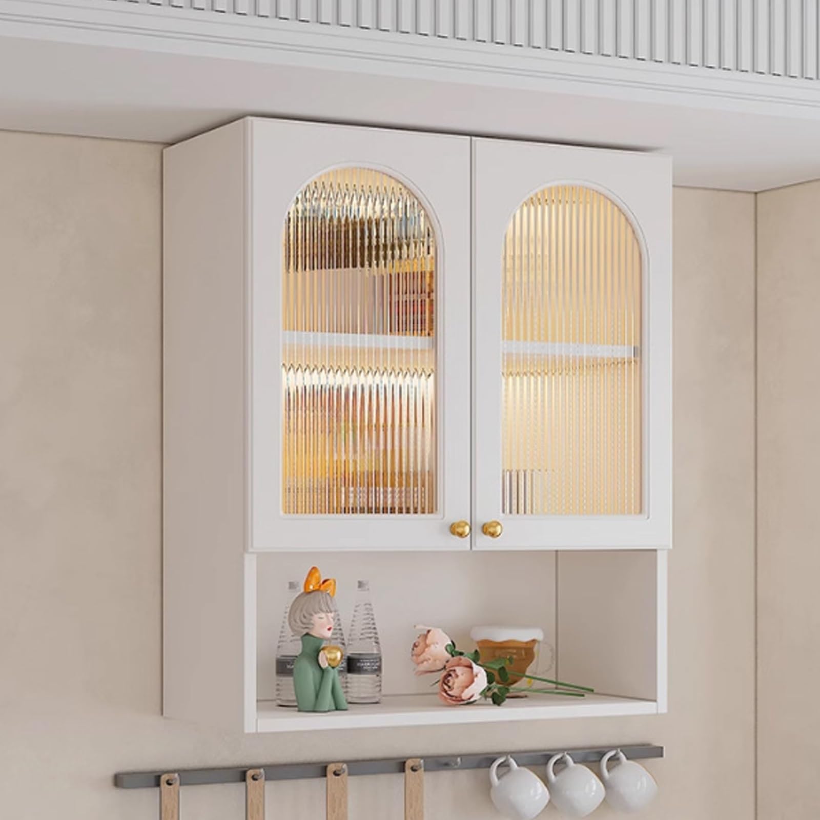 BHGFYXBS Cream Arched Wall Cabinet Solid Wood Bathroom & Kitchen Sto With S Doors Floating Mcine Cabinet For Laundry & Pantry,60 * 32 * 80Cm/23.6 * 12.6 * 31.5In,60 * 32 * 80cm/23.6 * 12.6 * 31.5in