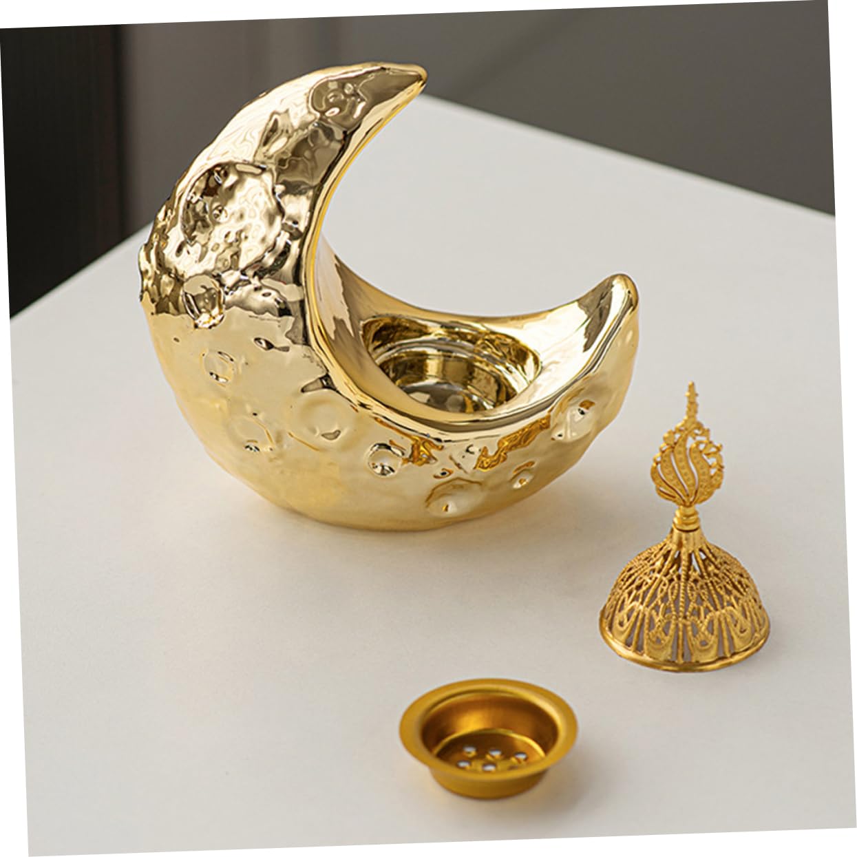 Ciieeo 4stücke Ramadan Räuchergefäß Eleganter Arabischer Weihrauchbrenner Mondform Vielseitig Einsetzbar Als Dekoratives Ornament Für Zuhause Und Büro Leicht Zu Reinigen Langlebig