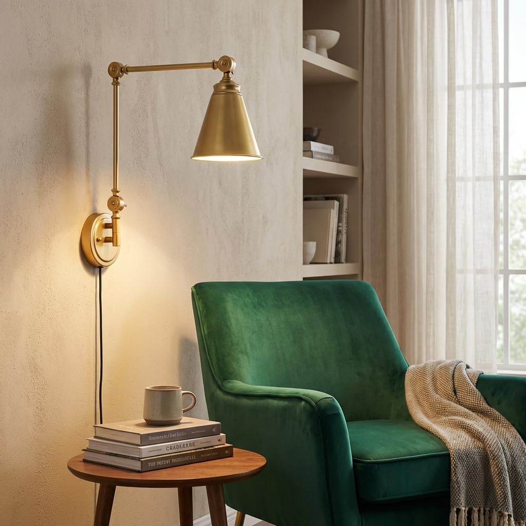 BARCELONA LED Applique da Parete Vintage Nero in Alluminio Metallo con Braccio Orientabile, Grande, Stile Industriale Classico Moderno Lussuoso, con Cavo e Spina E27