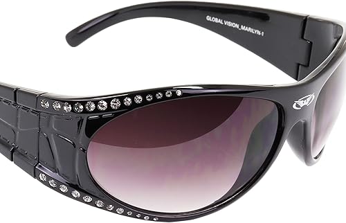 Miniatura 3 de Global Vision Marilyn - 1 lentes de sol envolventes para motocicleta para mujer, con diamantes de imitación, 2 pares de montura negra y morada con