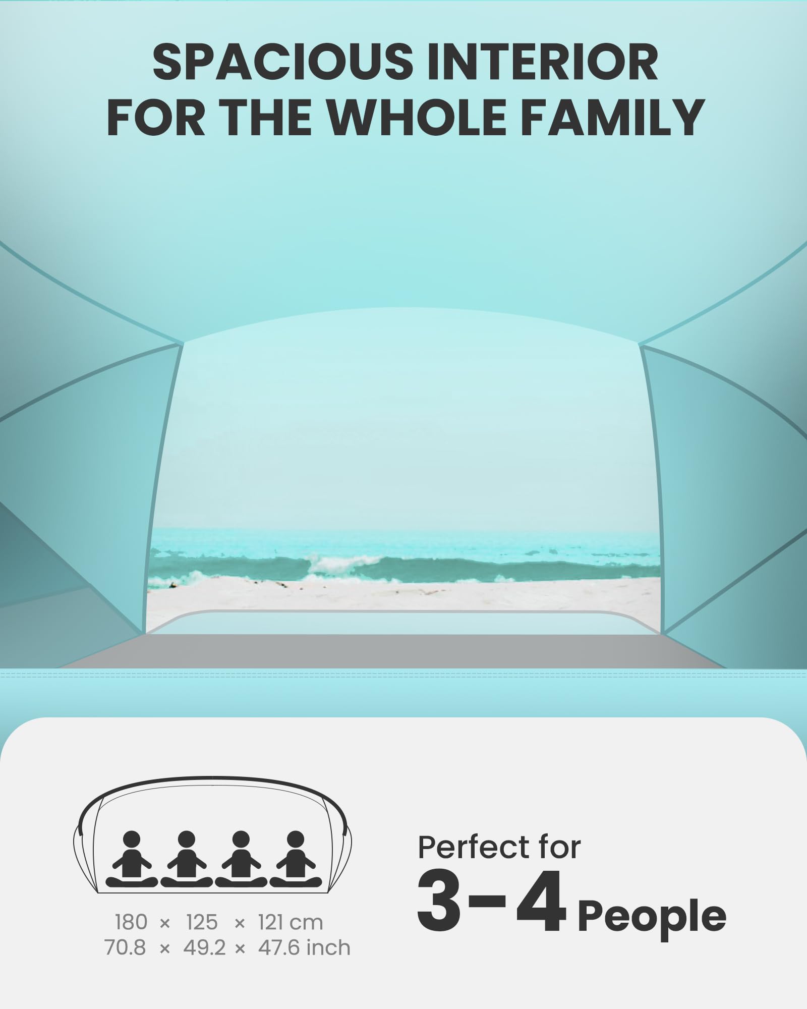 OutdoorMaster Beach Tent for 3-4 Person - Easy Setup and Portable Beach Shade Sun Shelter Canopy with UPF 50+ UV Protection Removable Skylight Family Size - Green