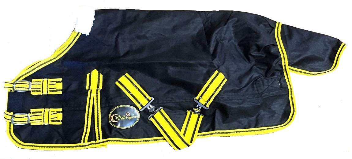 Cwell Equine Mini-Pferdedecke, leicht, Shetty-Teppich, Fohlen-Teppich, kein Füllen, Schwarz/Gelb (122,9 cm)