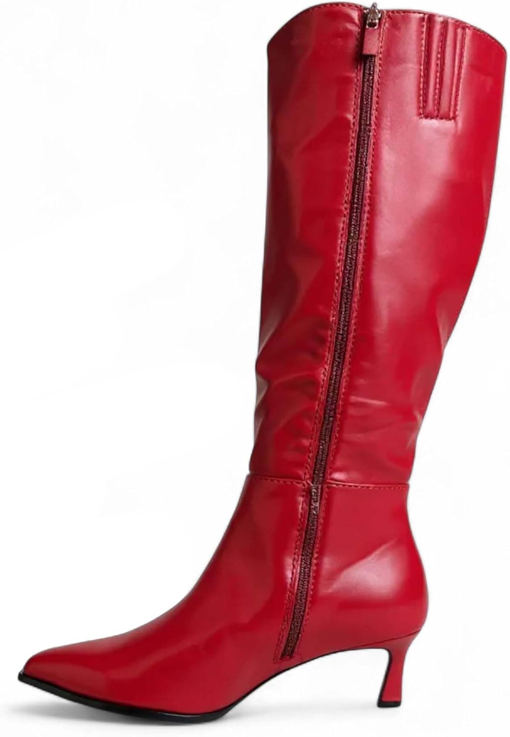 Women Fashion Pointed-Toe w/Side Zipper Knee-High Kitten Heel Boots