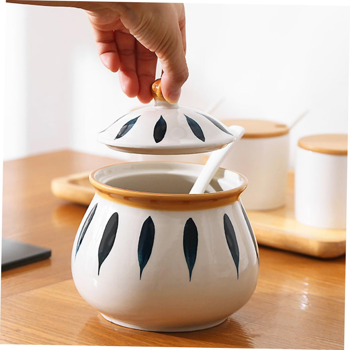 Mikinona Barattolo Spezie in Ceramica, Set da 1 Pezzo, Capienza Ampia