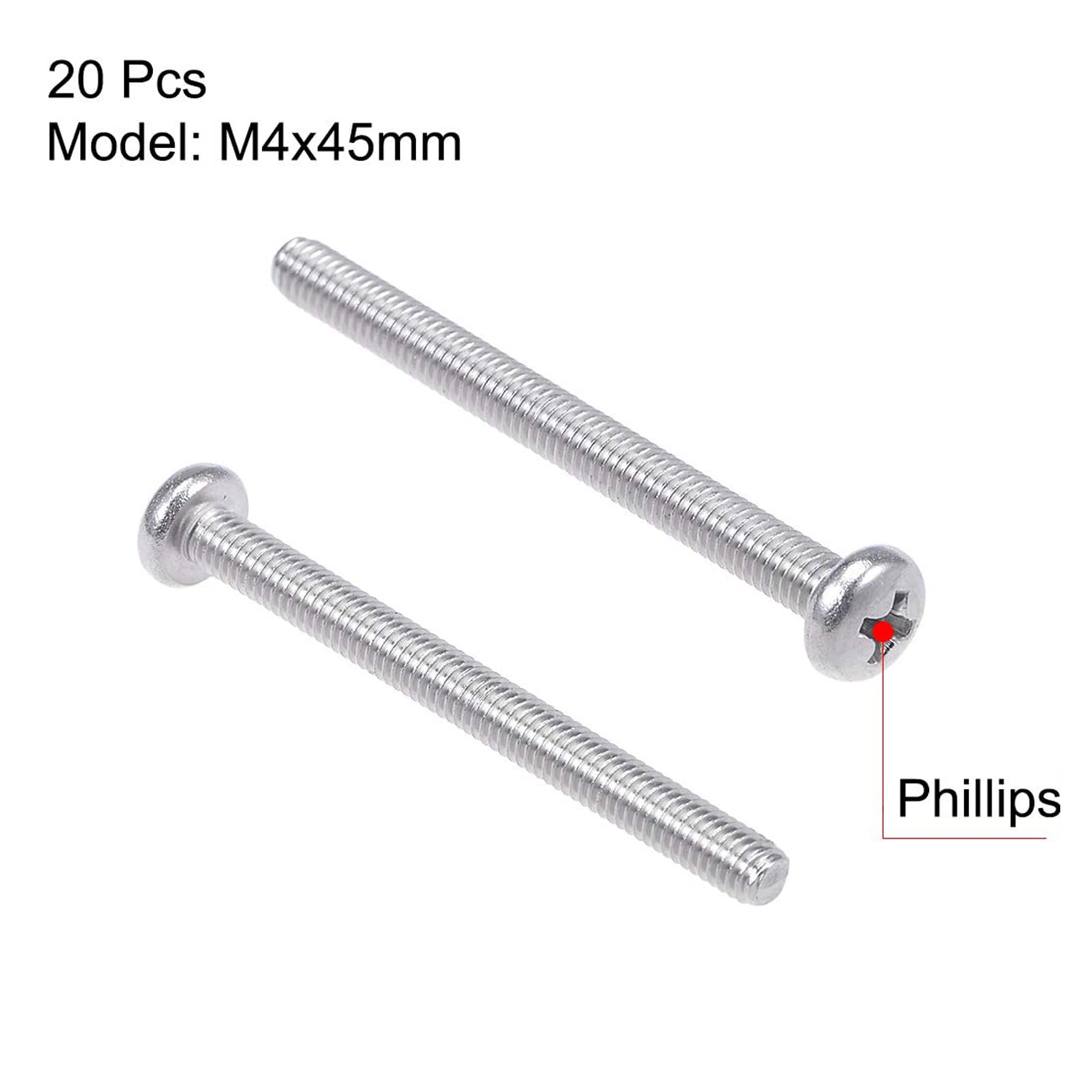MACHSWON M4x45mm Machine Screws Pan Phillips Cross Head Screw 304 Stainless Steel Round Head Cross Screw Fasteners Bolts 20Pcs - Image 2