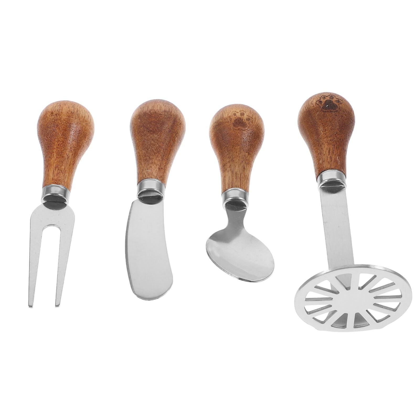 HOLIDYOYO Home Cheese Cutting Kit Cheese Tools Stainless Steel Fork Spoon Wood Handle