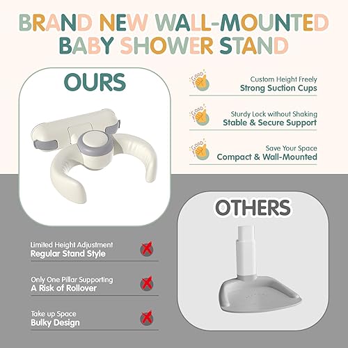 Vista 6 de Soporte de Baño para Bebé con Soporte de Ducha - Soporte de Ducha para Bebé Montado en la Pared con Ventosas Fuertes. Soporte Plegable Ajustable