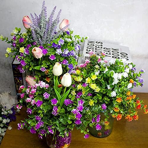 12 Bundles Artificial Flowers for Decoration, 6 Colors UV Resistant Fake Flowers Bouquet Outdoor Indoor, Plastic Shrubs Plants for Hanging Home Garden Porch Window Wedding Party DecorMulticolor