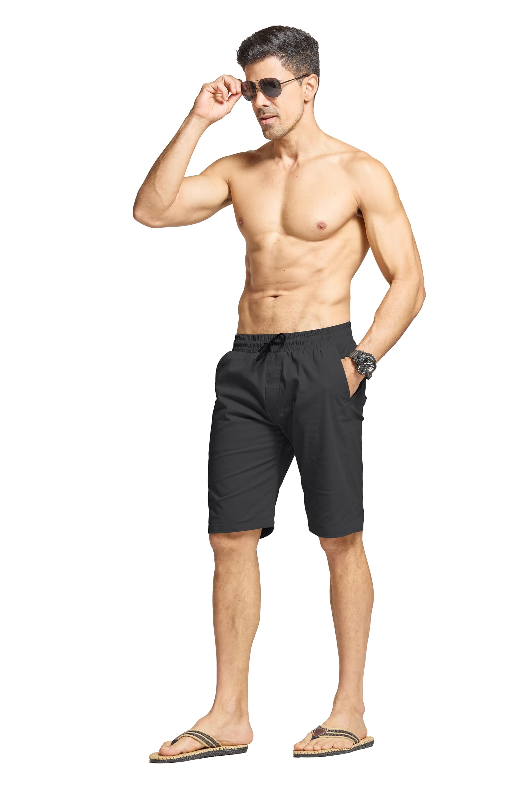 HCSS Short Homme Chino de Sport Décontracté en Coton Taille élastique avec Poches