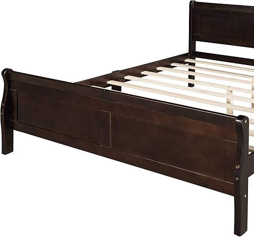 Miniatura 6 de Harper & Bright Designs Base de cama matrimonial de madera con cabecero y estribo, cama de trineo con soporte de listones de madera (tamaño