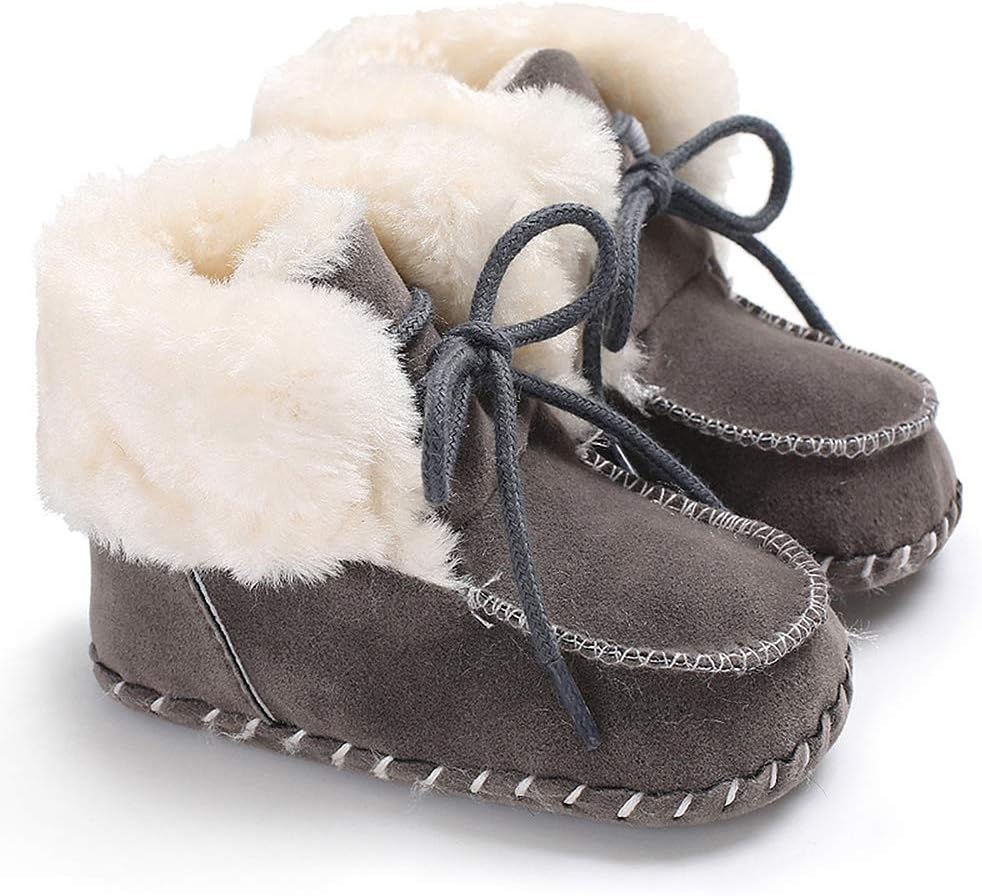 Sisttke Baby Boys Girls Cozy Fleece Booties Winter Warm Plush Toddler Infant Snow Boots Non-Skid Bottom, Gray, 6-12 Months