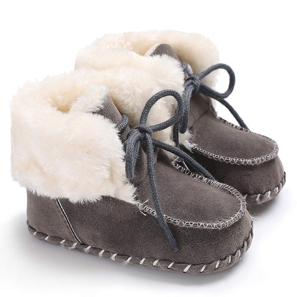 Sisttke Baby Boys Girls Cozy Fleece Booties Winter Warm Plush Toddler Infant Snow Boots Non-Skid Bottom, Gray, 6-12 Months