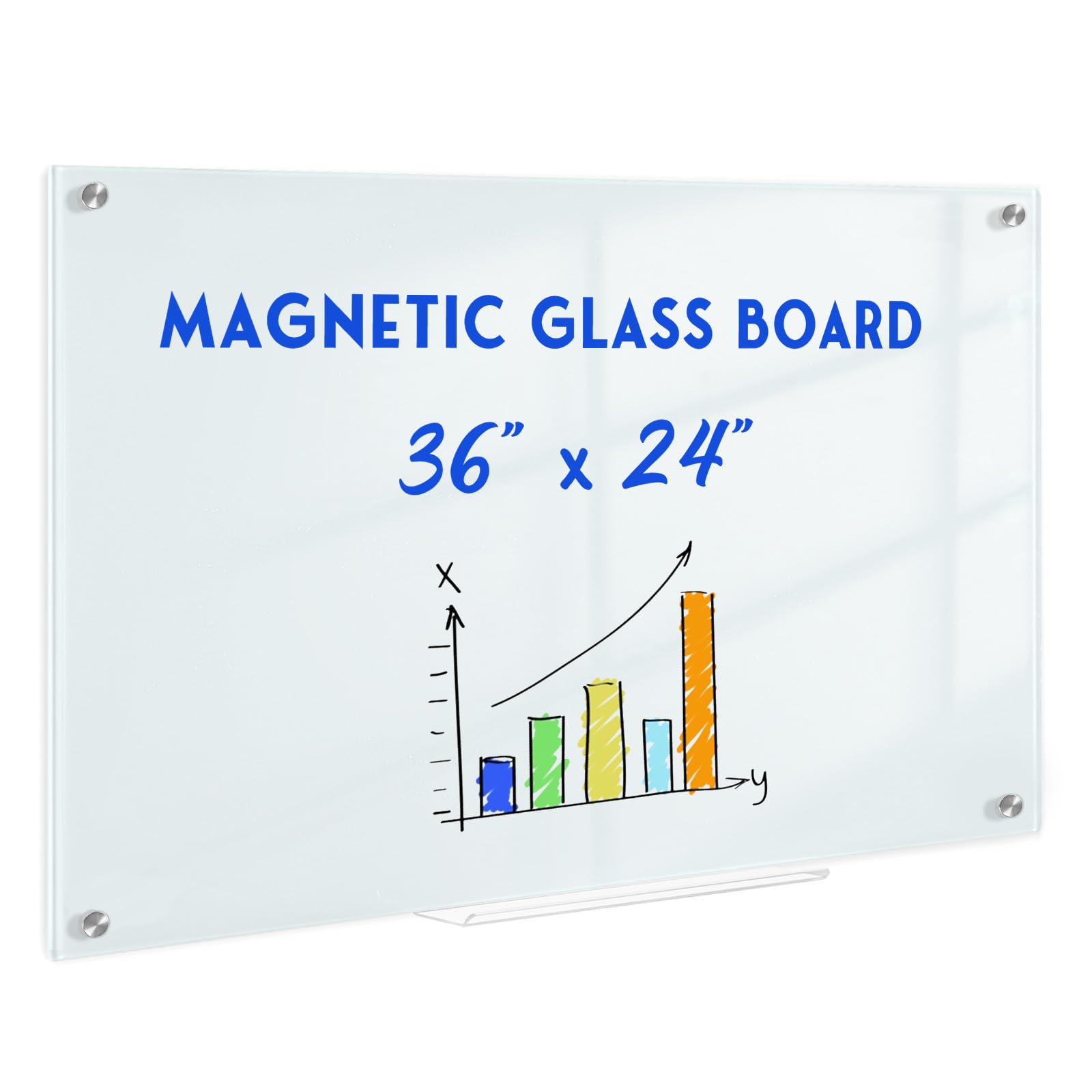 Magnetic Glass Whiteboard for Wall, 36" x 24" Glass Dry Erase Board, Large Frameless White Board for Home and Office with 1 Marker Tray - Normal White