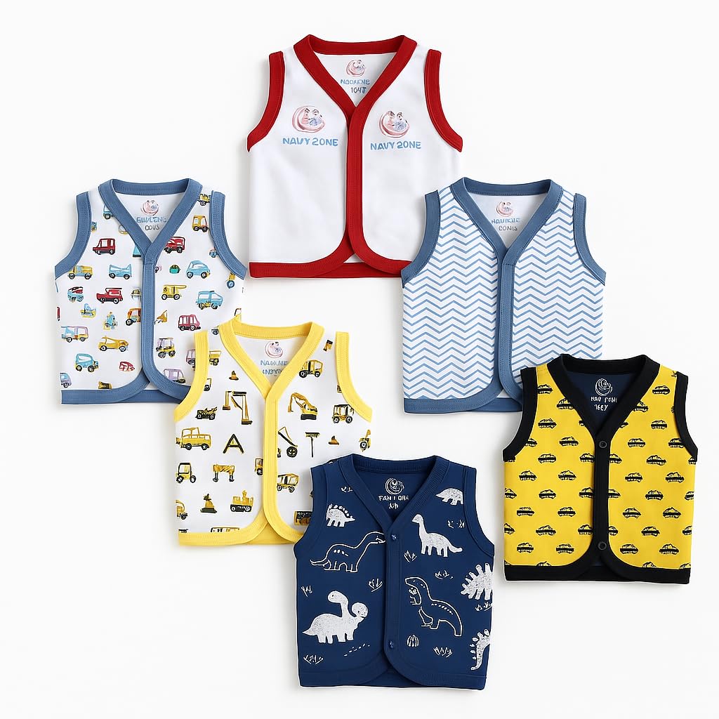 Navy Zone Baby Sleeveless, Front Open Top| T-Shirt for Boys and Girls |Multicolour|-image-30