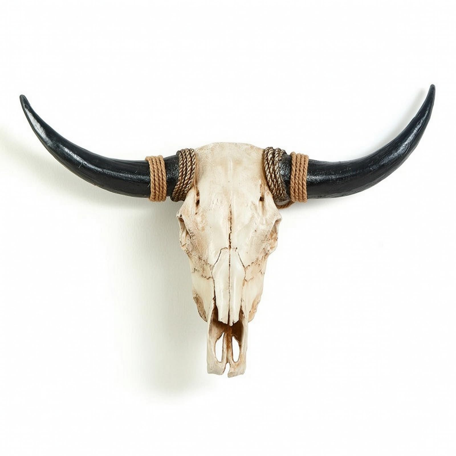 MagiDeal Testa Decorativa da Parete Teschio di Toro Bisonte Scultura Murale Ornamento con Ricurve E Base da Corda in Resina, Corno Nero, Grande, Integrato