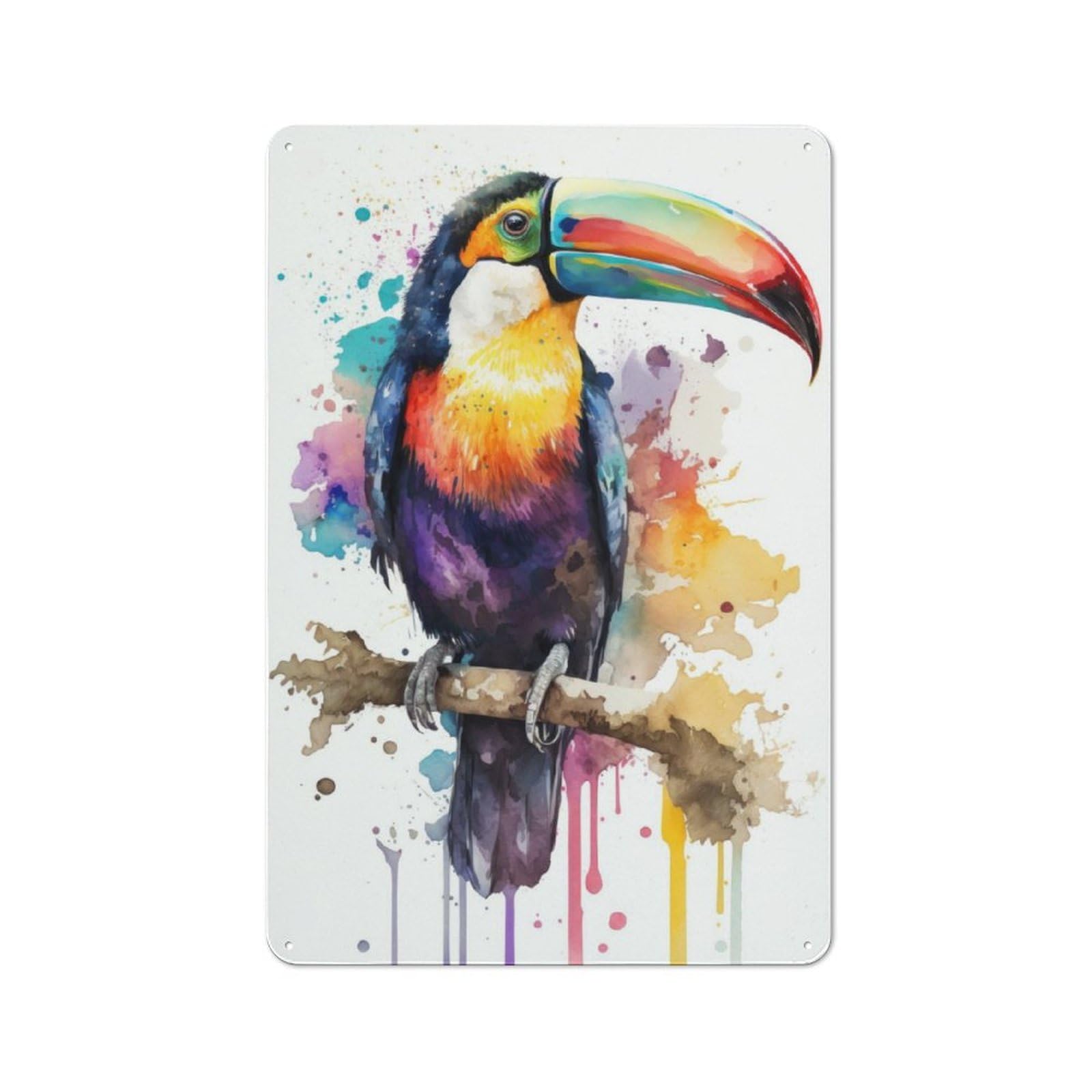 Junmoney Toucan In Watercolor Retro Metal Wall Sign 30X20cm With For Pub Or Café, A Housewarming Gift For Hospitality Wall Decor Collectors