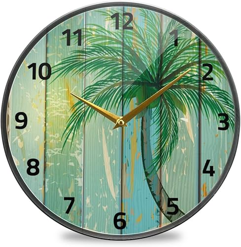 ALAZA Reloj de pared de verano con palmera de coco y playa, funciona con pilas, silencioso, sin tictac, para decoración de sala de estar, 12