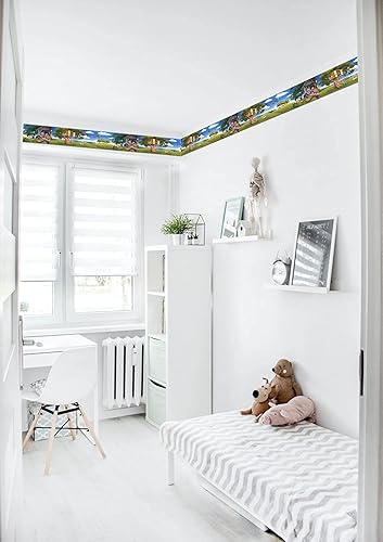 Miniatura 3 de CONCORD WALLCOVERINGS  Papel tapiz infantil con borde para niños, casas de árboles, perros para sala de juegos, dormitorio, verde, azul, blanco,