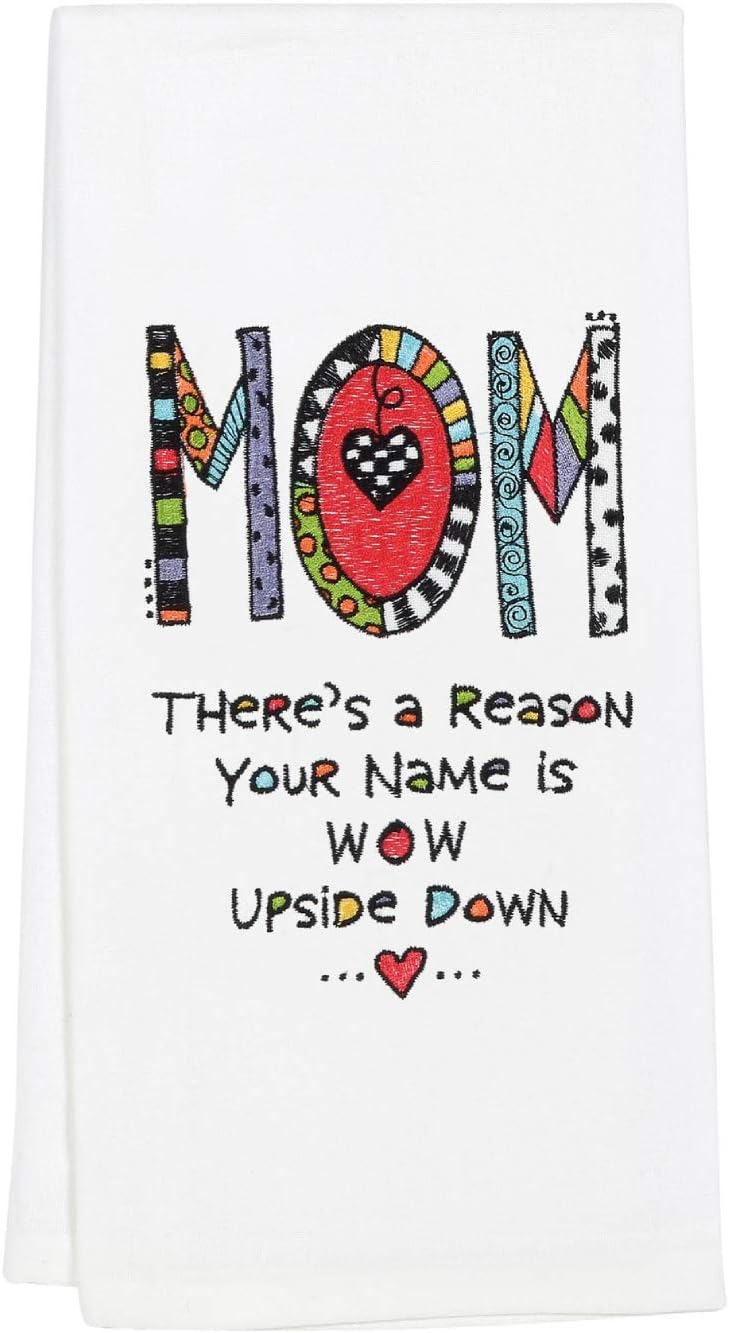 Enesco 6007543 Our Name is Mud Cuppadoodle Mom Embroidered Dish Cloth Tea Towel, 26.5 Inch, Multicolor