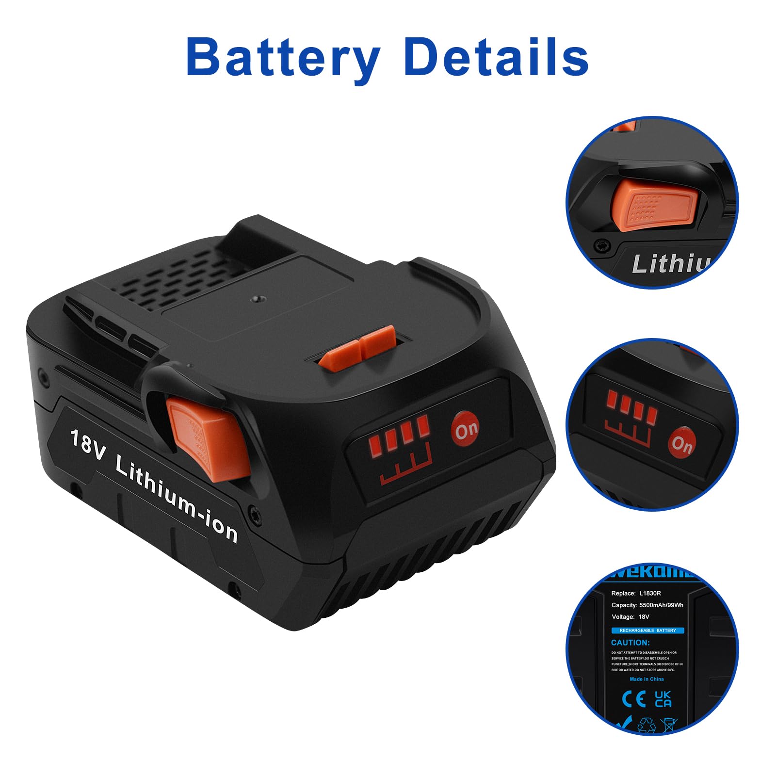 18V 5500mAh Litio Batería de Repuesto para AEG L1815R L1820R L1825R L1830R L1840R L1850R L1860R B1814G B1817G B1814 B1820R B1830R M1830R BS18G