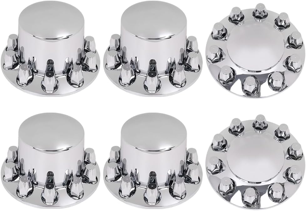 CROSSDESIGN Front & Rear Chrome Hub Cover Semi Truck Wheel Kit Axle Cover 33mm Lug Compatible with Semi-Trucks with 20",22.5" and 24.5" hub piloted Wheels