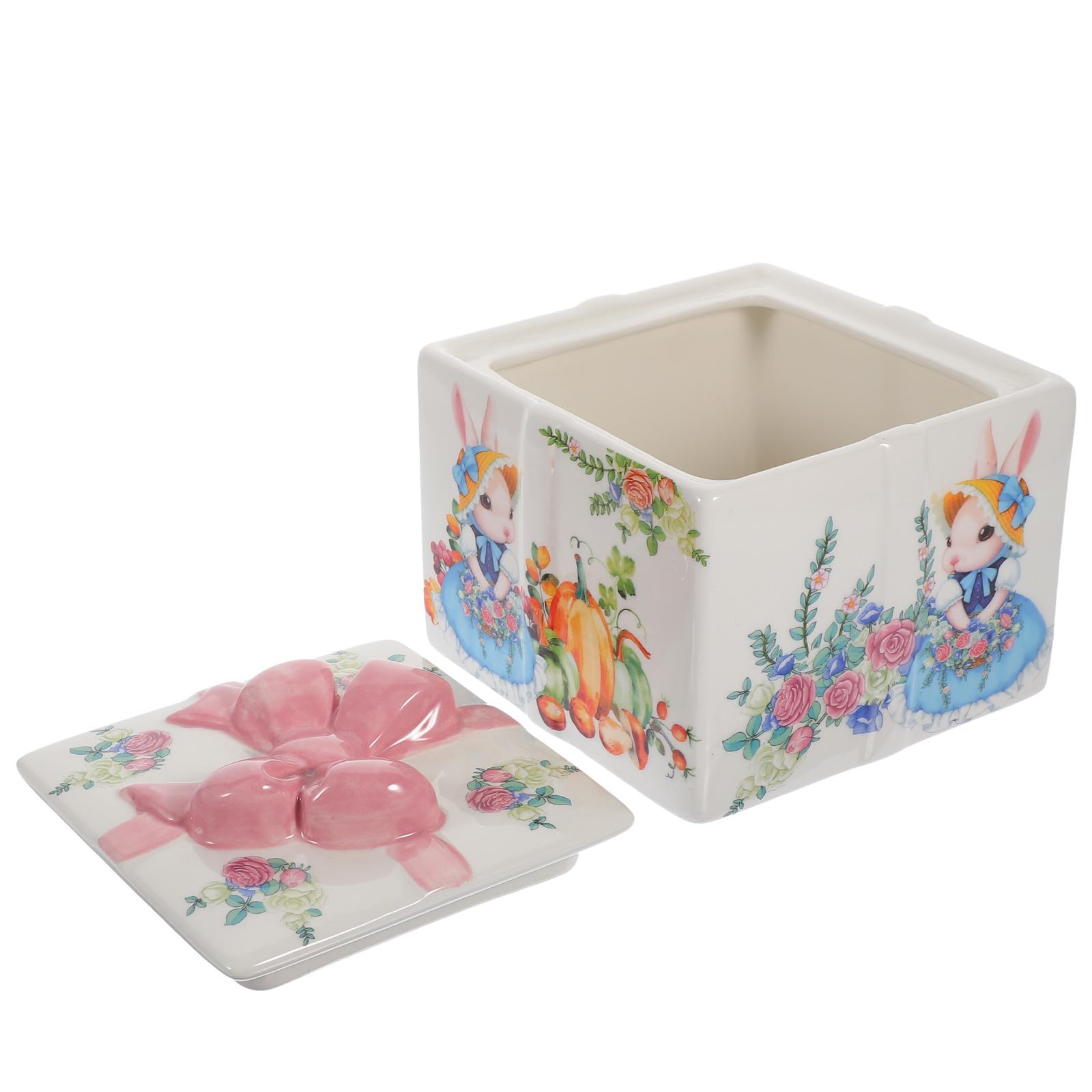 Barattolo per Caramelle, Candy Storage Canister, 2200ml, Ceramico, Marrone, Coniglio di Pasqua, per Dolci e Snack, Decorazione da Scrivania Pasquale per Amici e Famiglia