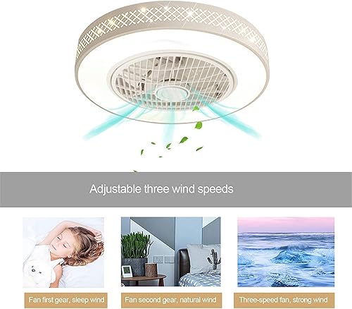 Miniatura 5 de Luces de ventilador de techo modernas de 20 pulgadas, control remoto, 3 colores de atenuación LED, lámpara LED de 3 velocidades ajustables, bajo