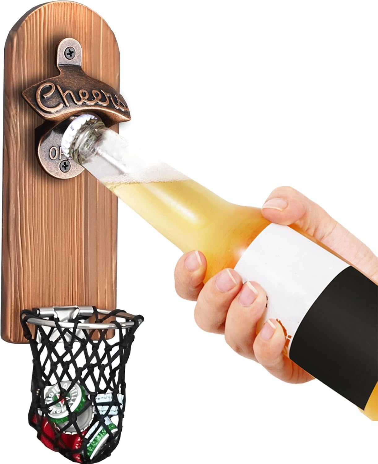 Basketball Gifts for Men, Beer Bottle Opener with Cap Collector, Unique Basketball Lover Gifts for Men Dad Him Boyfriend Grandpa Husband Uncle, Perfect for Mancave Decor, Home Bar, Yard, Kitchen