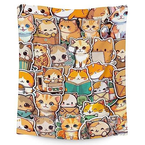 Cat Blanket Gifts - 30"x40" Cute Throw for Kids & Adults - Yellow Soft Fuzzy Blankets for Couch & Office