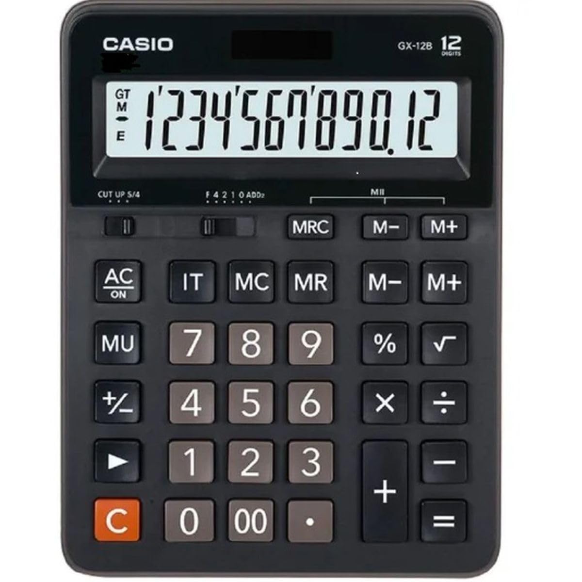 Casio GX-12B calculator showing its dimensions, 8.8 inches or 22 cm in length.