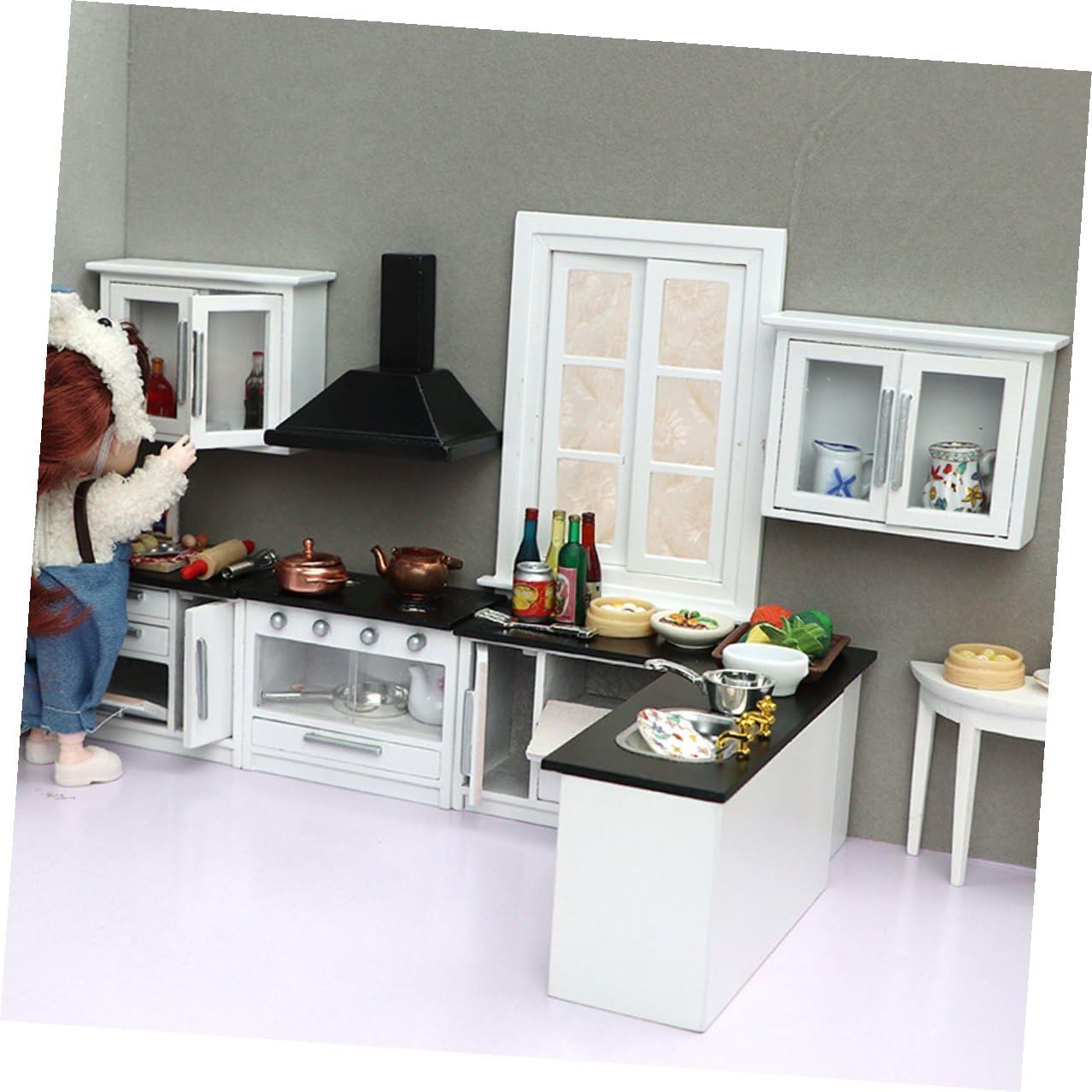 TOYANDONA Scale Mini Wooden Kitchen Furniture Handcrafted Dollhouse Decor Colorful Furniture Prop for Mini House and Photography Accessories