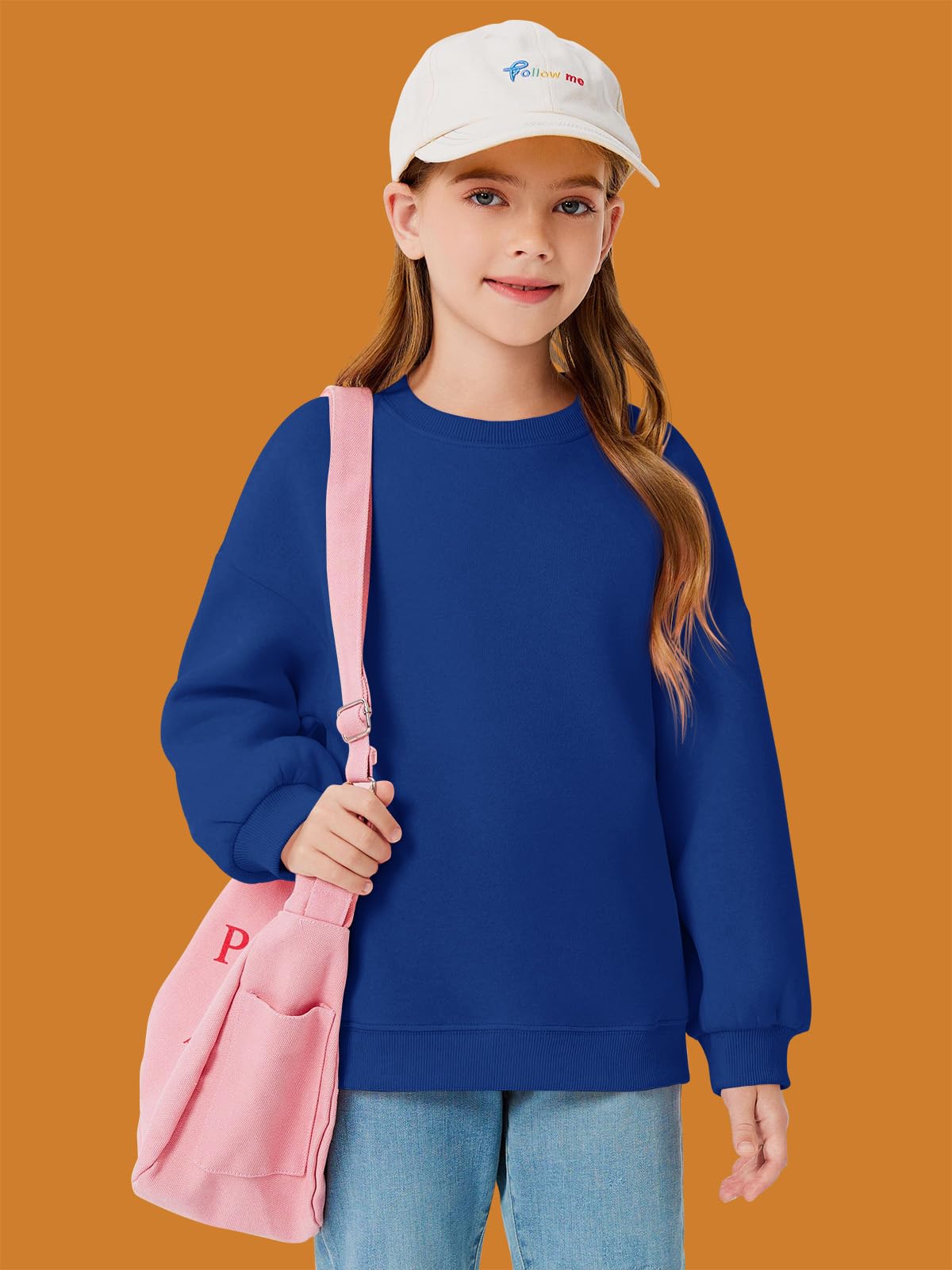 Haloumoning Sudaderas de gran tamaño con cuello redondo para niñas, de forro polar, con hombros caídos, de 5 a 14 años