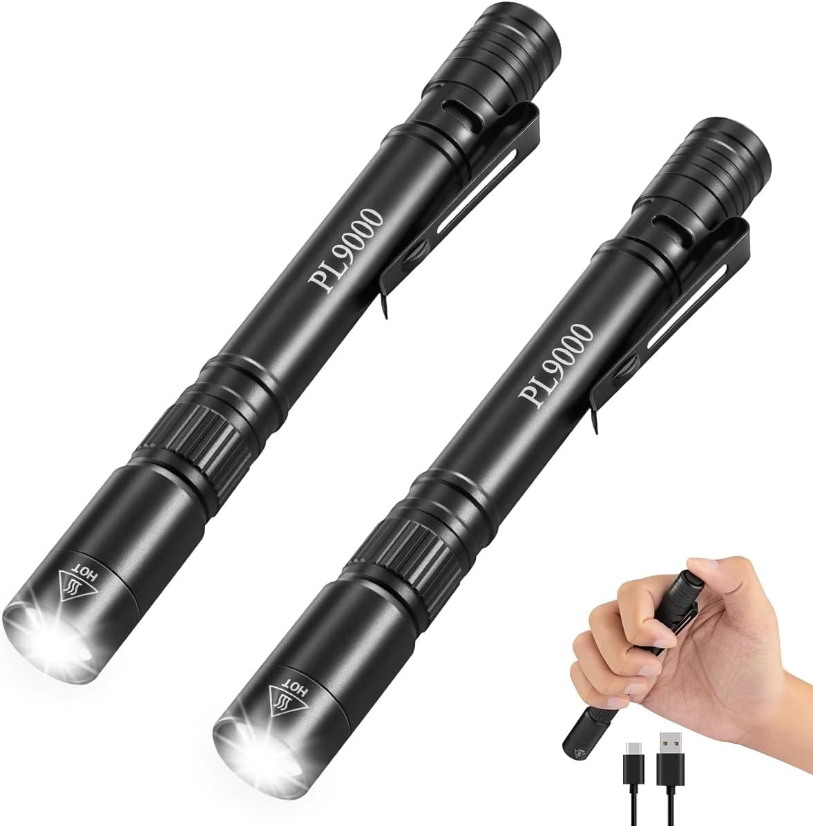 2Pack Pen Flashlight Rechargeable PL9000