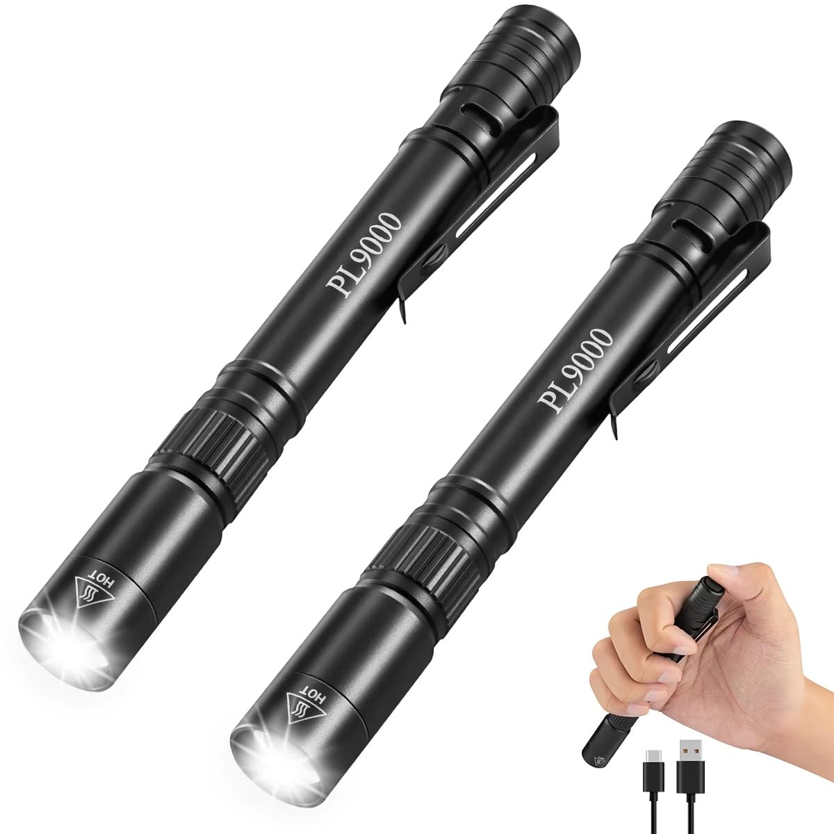 Photo 1 of ***STOCK PHOTO FOR REFERENCE ONLY***2Pack Pen Flashlight Rechargeable , 5Mode Bright Pen Light Flashlight High Lumens, Waterproof Pocket Flashlights, EDC Adjustable Tactical Flash Light, LED Small Lights with Clip for Emergencies