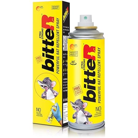 bitteR Rat Repellent Spray - Patented by UPL Ltd, Eco Safe, Odourless, Non toxic, Safe for Humans and Pets, Effective Rodent Repellent Spray for Cars, homes and offices, 180 ML -Pack of 1 Can