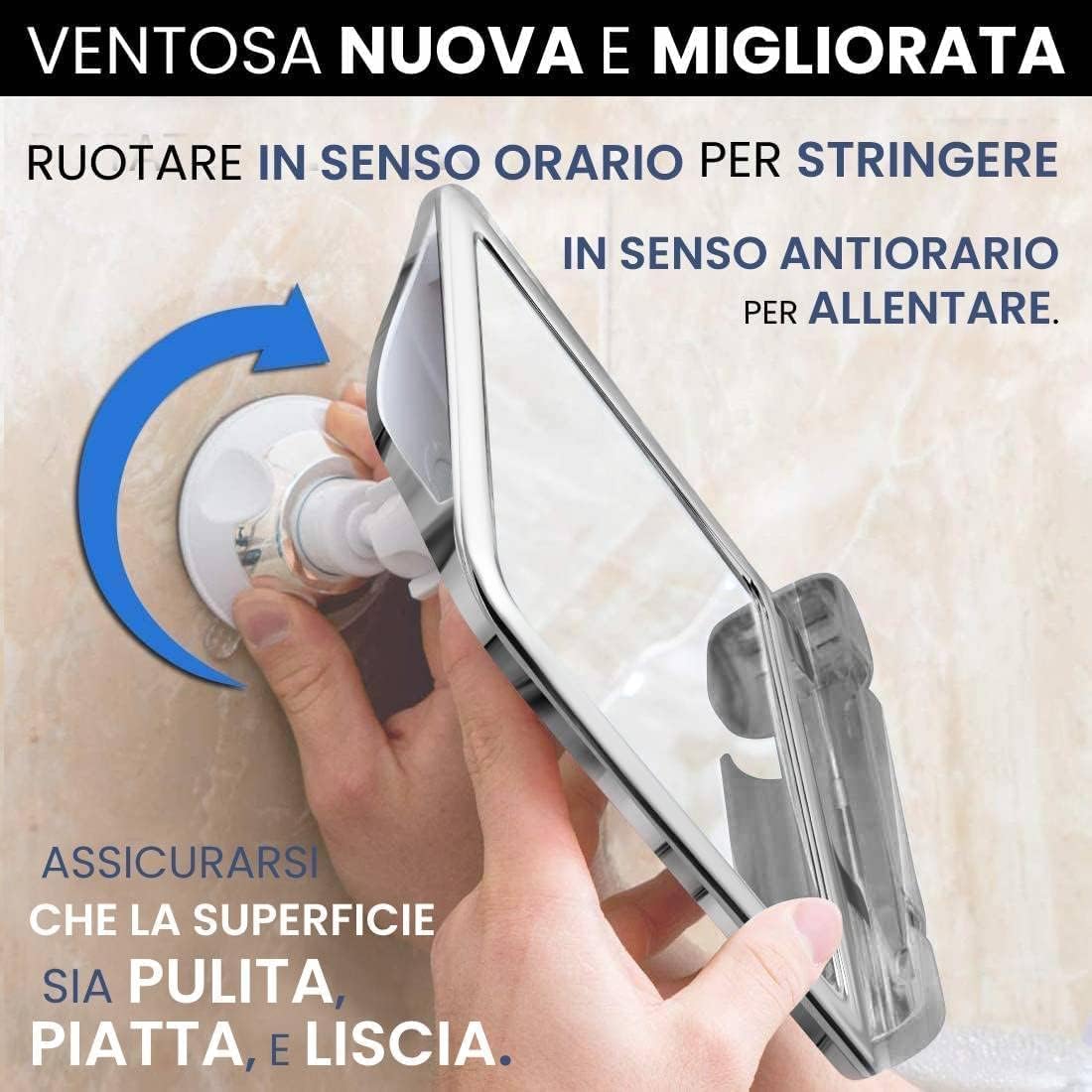 Mirrorvana Specchio doccia antiappannamento con ventosa potente e porta rasoio, infrangibile da parete per bagno e rasatura, 20 cm x 18 cm