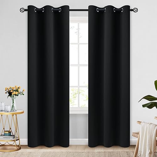 Miniatura 168 de COSVIYA Cortinas 100% opacas para dormitorio con forro negro, bloqueo de luz completa, aislamiento térmico y ojales, tratamiento de ventana de 54