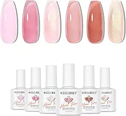 modelones Esmalte de gel 6 cores sem hemas, transparente, gelatina, rosa leitoso, rosa, neutro, nude, esmalte de gel de imersão para unhas francesas, manicure, faça você mesmo, presente de salão de