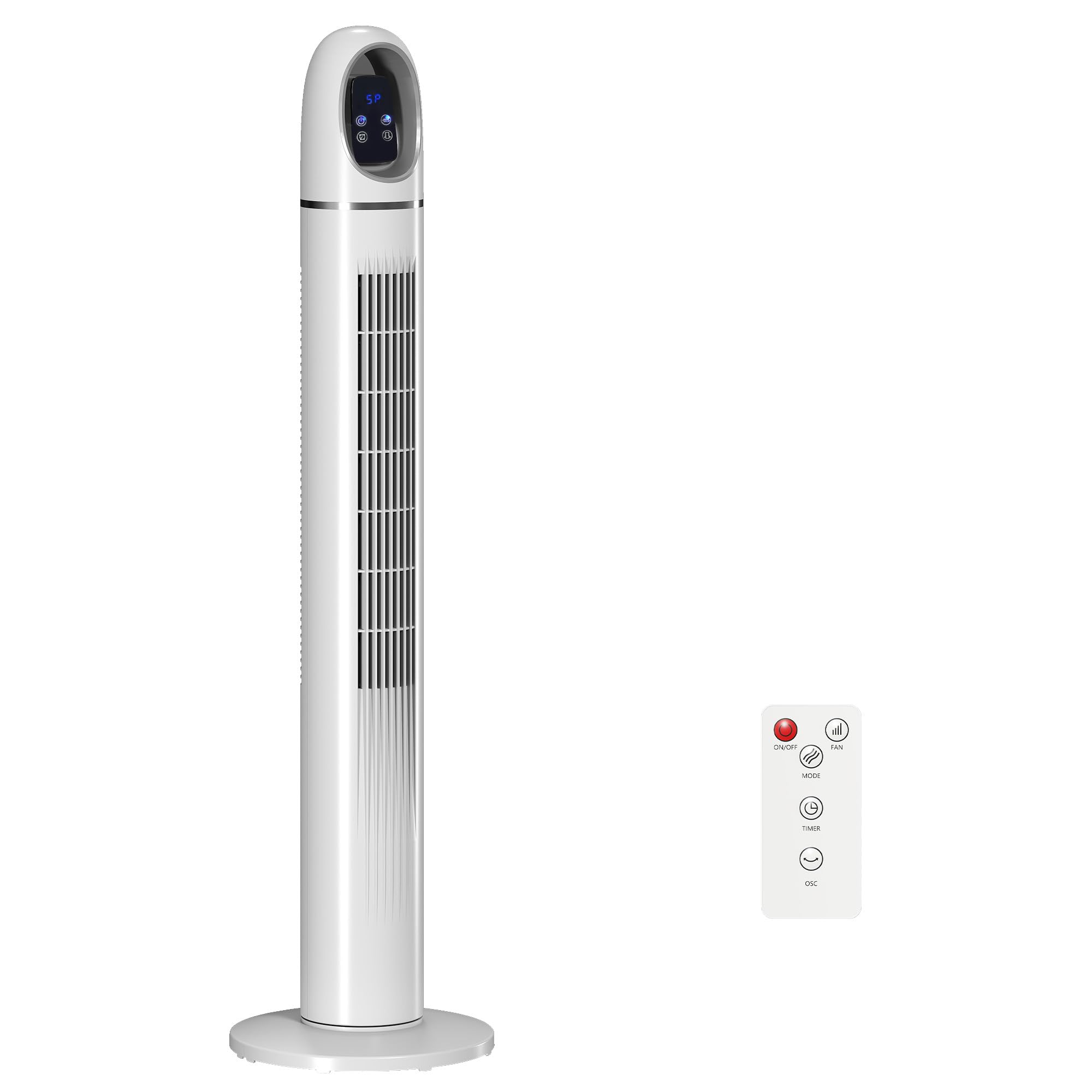 HOMCOM Ventilatore a Torre per Camera da Letto con 4 Modalità, 3 Velocità, Ventilatore da Pavimento Oscillante a 70°, Display LED, Timer 24 Ore e Telecomando, 110 cm, Bianco