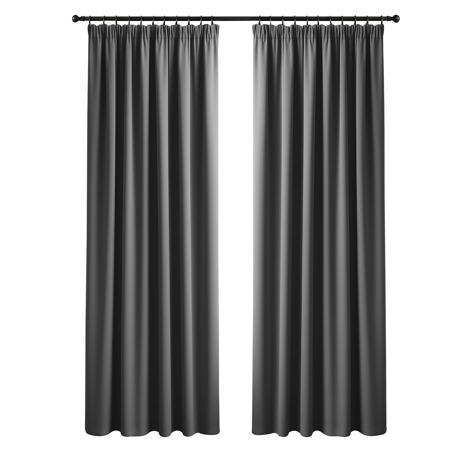 Yorkshire Bedding Pencil Pleat Blackout Curtains for Bedroom 66 x 90 Inch Drop Thermal Insulated Extra Wide Room Divider Grey Curtains with 2 Panels