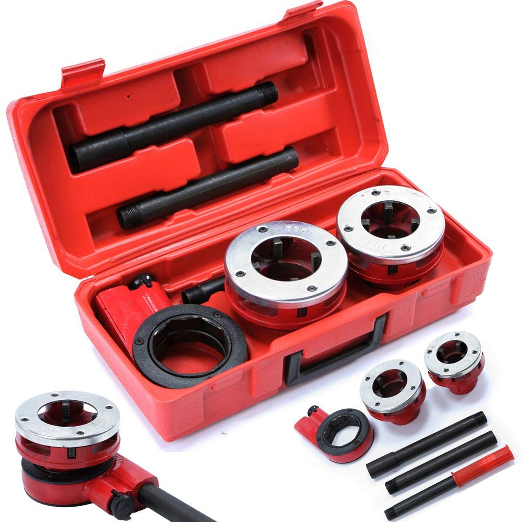 Set per Filettatura per Tubi | 2 Maschi 1/2", 2" | Chiave a Cricchetto | Prolunga | con Valigetta