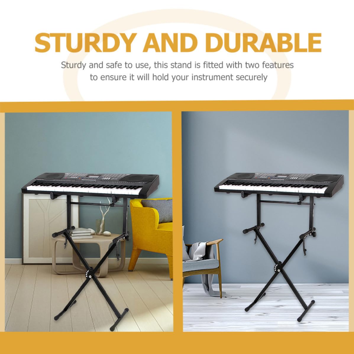 STOBAZA Elettronica 2 Supporto per Nero in Pieghevole Ferro Tastiera Tubo Doppio ad Alta Capacità di Carico Confezione da Set Pianoforti Digitali Casa